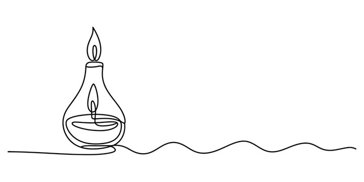 Continuous single line drawing of an oil lamp with a flame