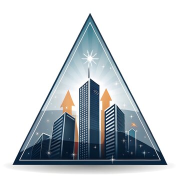 Abstract city buildings inside triangle frame with upward growth arrows buildings architecture triangle business financial