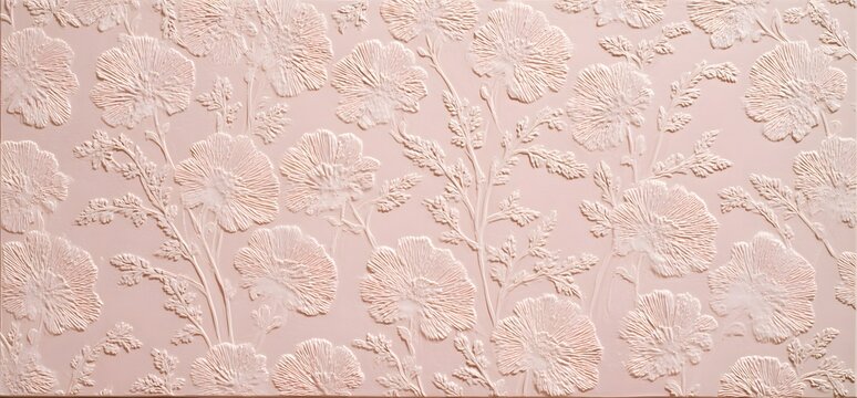 Motif Floral Gaufr&eacute; en Relief sur Fond Rose P&acirc;le Textur&eacute; avec Style Monochrome &Eacute;l&eacute;gant