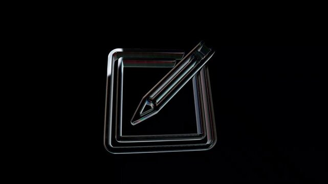 Glass edit icon with pencil and square shape 3d icon