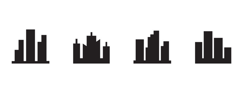  city skylines with various building heights and shapes on white background  urban landscape icons