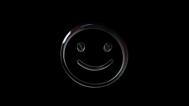 Shiny glass smiley face icon on black background 3d icon