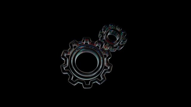 Two metallic industrial gear wheels on a black background 3d icon
