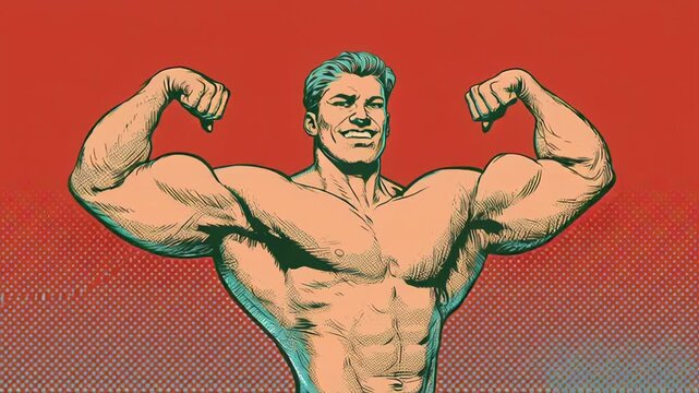 Strong muscular man posing in a retro comic book style illustration