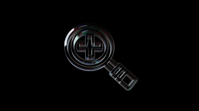 Glass magnifying glass icon with a medical plus sign 3d icon