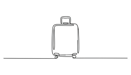 One continuous line illustration of an suitcase , isolated on white background. © line
