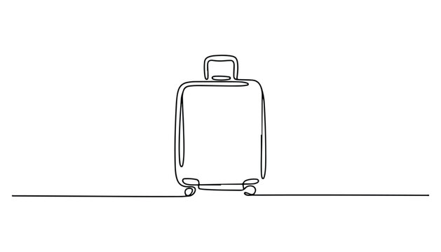 One continuous line illustration of an suitcase , isolated on white background.