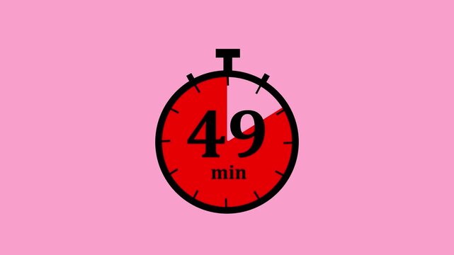 Minimalist animated countdown timer clock with red progress indicator on a soft pink background, for time management, productivity tracking, and, 