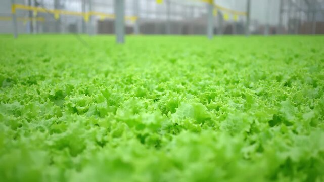 Agro-food production of row growing farm hydroponic greenhouse fresh lettuce leaves. Factory vegetable industrial facility. Farming planting industry agriculture plant.