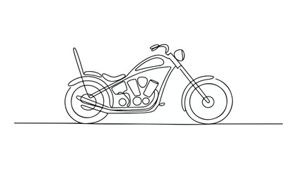 One continuous line illustration of an chopper bike , isolated on white background. © line