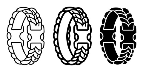 Fototapeta premium Braided Paracord Bracelets, Buckle Fastener, Vector Icons Set, Outdoor Adventure Gear