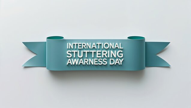 International stuttering awareness day teal ribbon on gray background