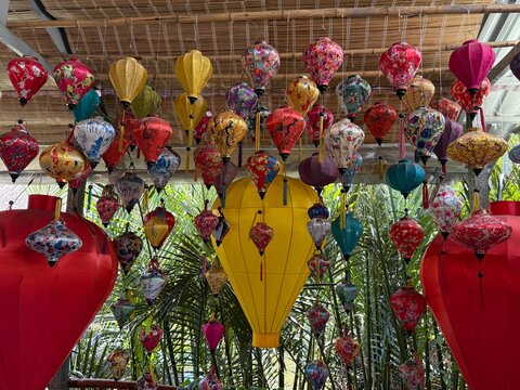 Colorful Lanterns Hanging Outdoors