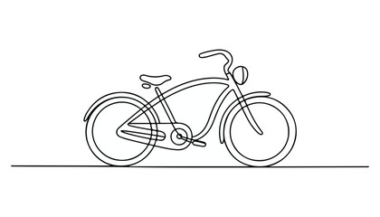 Fototapeta premium One continuous line illustration of an cruiser bicycle , isolated on white background.