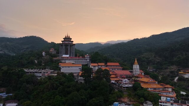 Aerial drone view of Kek Lok Si Temple in Penang Malaysia