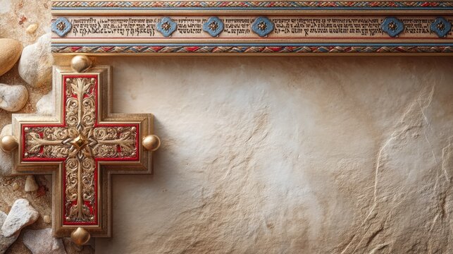 Traditional Ethiopian Coptic Illuminated Manuscript Decorative Frame Design