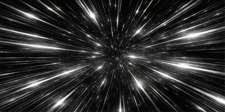 Abstract representation of warp speed or hyperdrive effect in outer space, with bright streaks of light converging at a central point, evoking a sense of fast motion and cosmic travel.