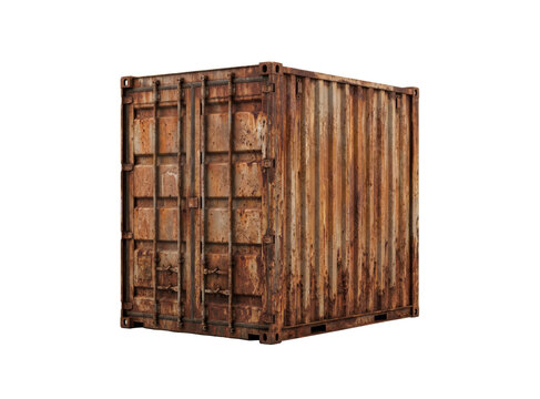 Weathered rusty shipping container, an aged industrial cargo box, textured metal storage unit, vintage freight transport element isolated on Transparent Background
