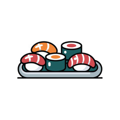 Assorted sushi platter with nigiri and maki rolls on grey tray, japanese cuisine food fresh seafood and rice culinary © BlackVault Designs