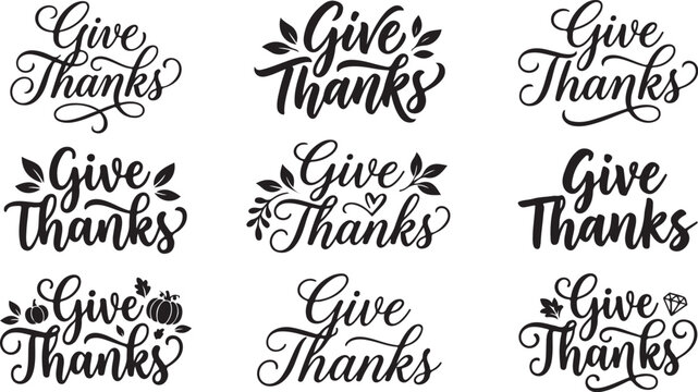 Silhouette of 'give thanks' phrases isolated on transparent background