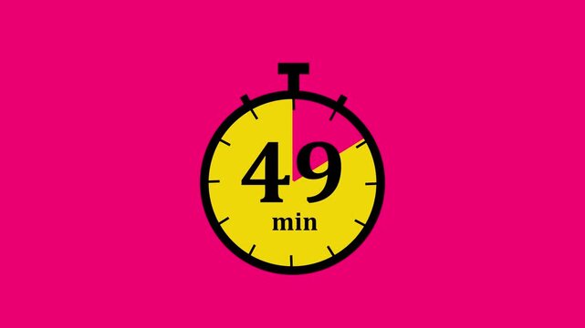 Dynamic countdown timer animation featuring decreasing minutes on a vibrant pink background, for time management, presentations, productivity tracking, and efficient deadline visualizations
