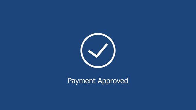 Payment approved notification animation featuring a clean minimalist checkmark on a solid blue background, for modern e-commerce, checkout systems and, digital financial transaction interfaces