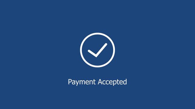Digital payment accepted confirmation animation featuring minimalist white checkmark on a solid navy blue background, for modern e-commerce, checkout user interface, and financial transaction success