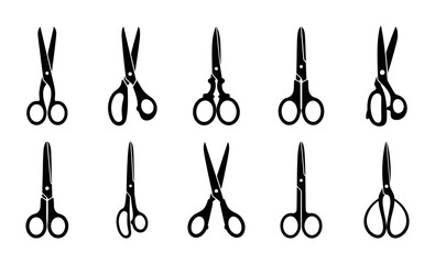 Fototapeta premium Collection of Professional Scissors Silhouettes for Crafting and Office Stationery Projects
