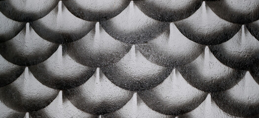 Black and White Fish Scale Pattern Texture – Abstract Repeating Roof Tile Background © Eric.art