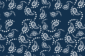 Naklejka premium Traditional indigo block print paisley seamless pattern for resort activewear