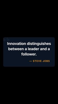 Minimalist graphic animation featuring a bold inspirational quote by Steve Jobs displayed in white text on a dark blue background