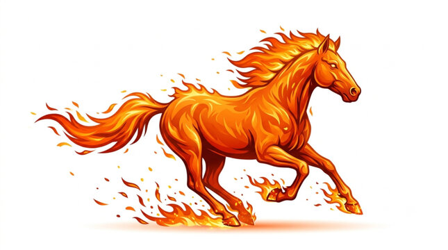 Running Fire Horse Vector Illustration Powerful Stallion Made of Flames