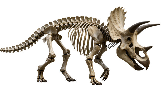 Triceratops dinosaur skeleton fossil, ancient reptile bones