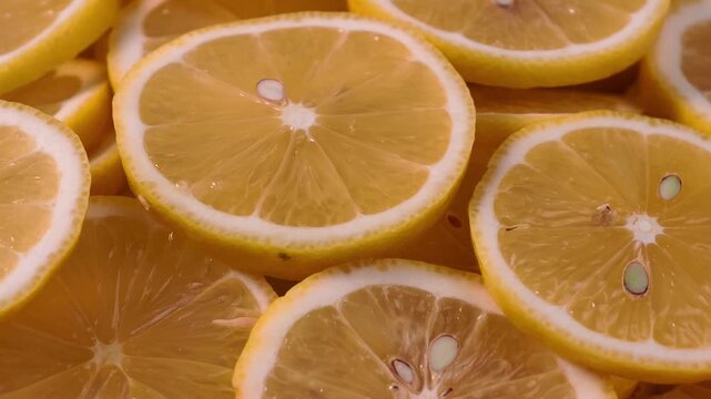 Close up display of fresh yellow lemon slices 