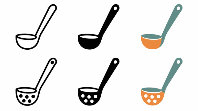 Set of six ladle icons: black and multicolored designs