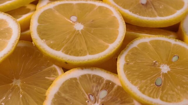 Close up display of fresh yellow lemon slices 