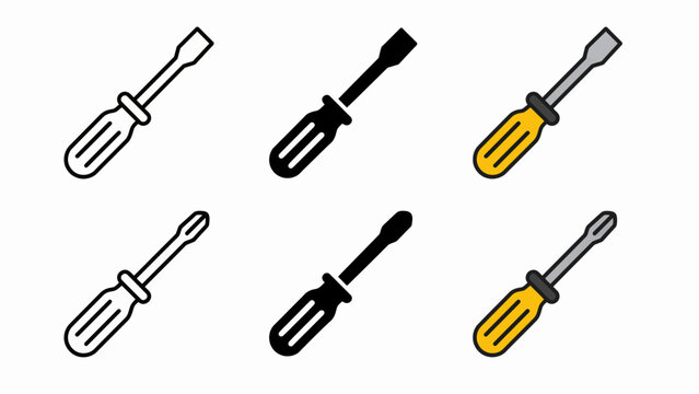 Assorted screwdriver icons in black, white, and yellow variants