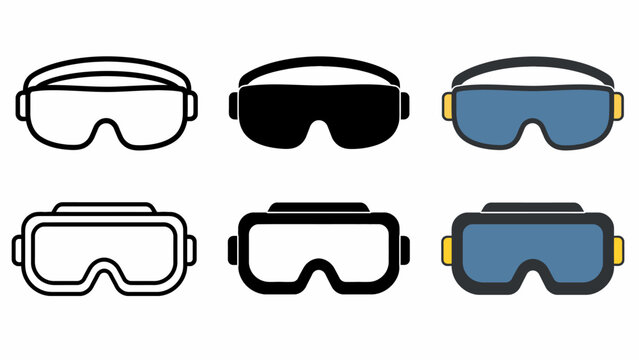 Set of six ski goggles icons with varied designs and colors