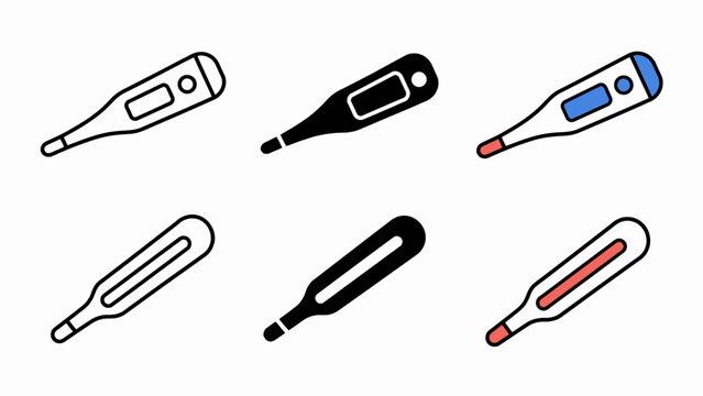 Digital thermometer icons in various styles and colors