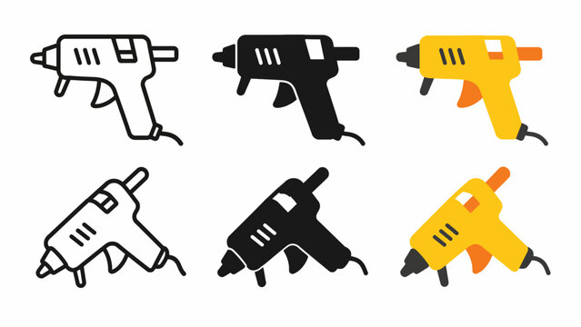 Set of six colorful glue gun icons on white background