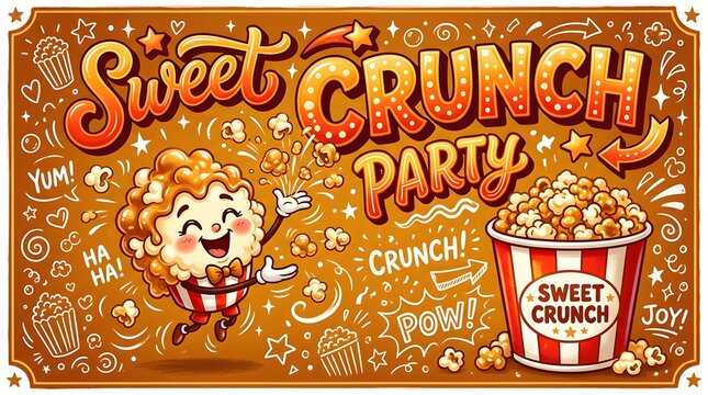 Cheerful popcorn character cartoon design for a sweet crunch party