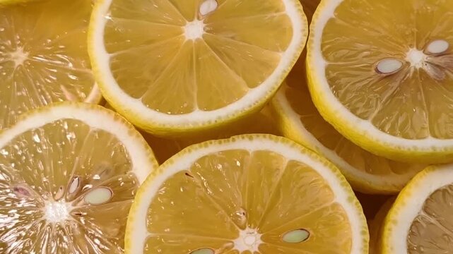 Close up display of fresh yellow lemon slices 
