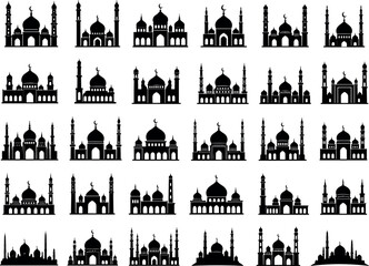 Fototapeta premium prayer, silhouette, minaret, mosque, religion, dome, icon, faith, crescent, islam, islamic, muslim, building, crescent moon, belief, charity, devotion, moon, spiritual, graphic, worship, abstract, art