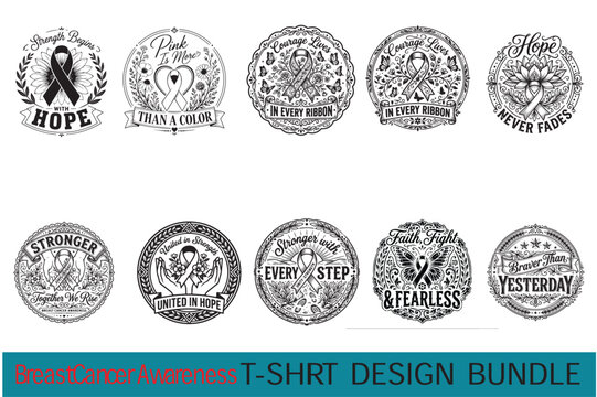 Premium Breast Cancer Awareness Black and White Minimal T-Shirt Design Bundle