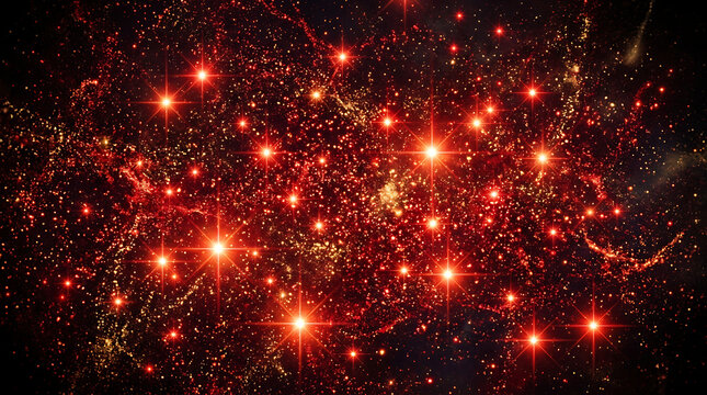 Red light particles floating in dark space background with particles abstract background floating fireflies astronomy celestial