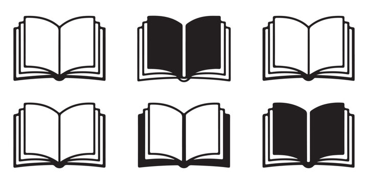 Various open book icons showing different reading styles for digital library and educational apps.