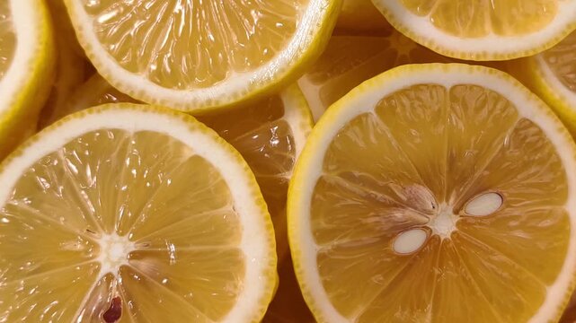 Close up display of fresh yellow lemon slices 