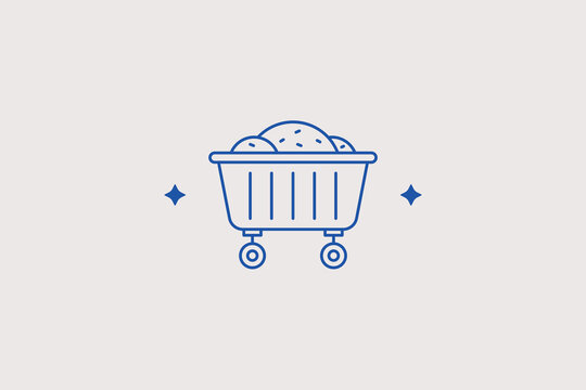 Mining ore cart line icon for industry. Vector illustration for coal mine enterprise, metallurgy workshop, gold quarry operation.