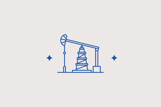 Oil pump jack line icon for drilling. Vector illustration for petroleum extraction, energy company, fuel processing enterprise.