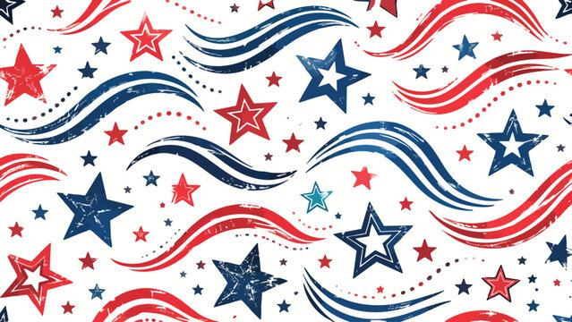 Vibrant 4th of July seamless pattern with red, white, and blue stars and stripes for Day USA celebrations